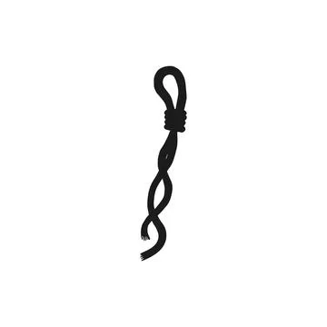 Silhouette of rope with loop. Vector black white doodle sketch isolated Stock Illustration