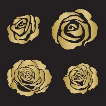 Silhouette rose opened flowers Stock Illustration
