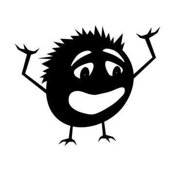 The silhouette of a round creature at a loss. Big mouth and eyes, arms raised Stock Illustration