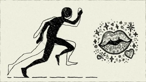 Silhouette Runner Chasing Glittery Lips Illustration Stock Footage 332816597