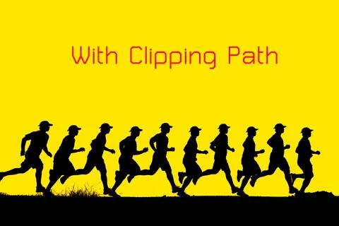 Silhouette of a runner on a colored background with clipping path. Stock-Illustration
