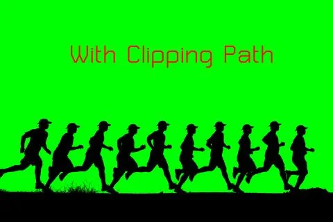 Silhouette of a runner on a colored background with clipping path. Stock Photos