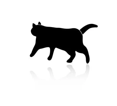 Silhouette of a running cat, with reflection Stock Illustration
