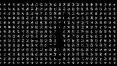 Silhouette of Running Figure in Text Pattern Stock Footage 303384659