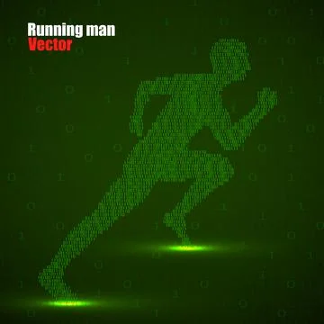 Silhouette running man with binary computer code. Vector illustration Stock Illustration