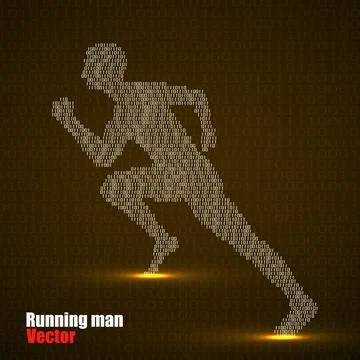 Silhouette running man with binary computer code. Vector illustration Stockillustratie