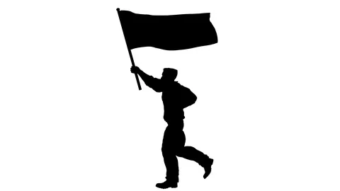 Silhouette of a running man with a flag. Alpha channel. Alpha matte. FullHD. Video stock 88443552