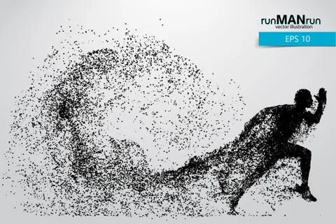Silhouette of a running man from particles. Stock Illustration