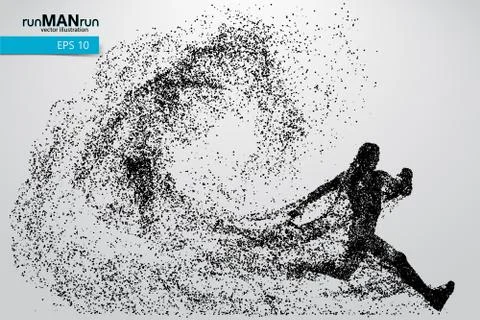 Silhouette of a running man from particles. Stock Illustration