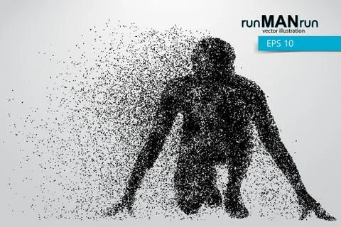 Silhouette of a running man from particles. Stock Illustration