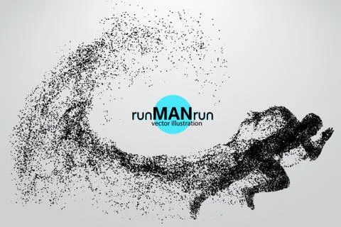 Silhouette of a running man from particles. Stock Illustration