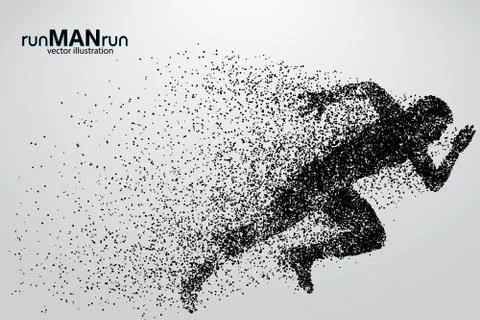 Silhouette of a running man from particles. Stock Illustration