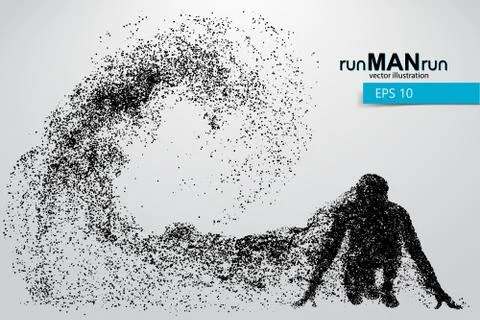 Silhouette of a running man from particles. Stock Illustration