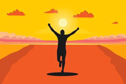 Silhouette of running man on sunset. Vector Illustration Stock Illustration