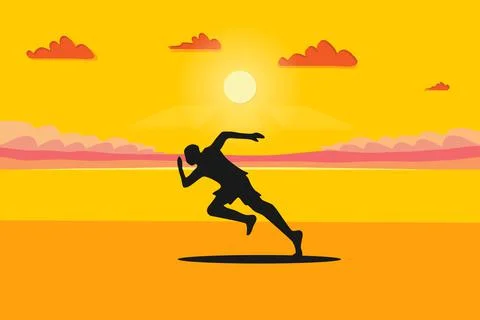 Silhouette of running man on sunset. Vector Illustration Stock Illustration