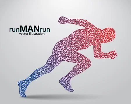 Silhouette of a running man from triangle. Stock Illustration