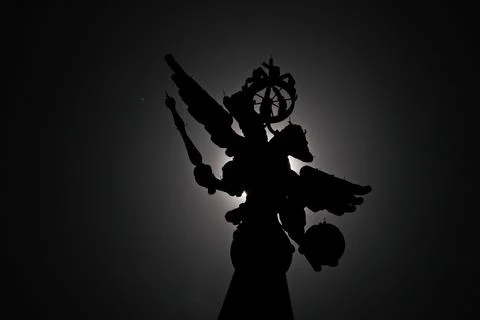 The silhouette of the Russian double-headed eagle on Red Square in Moscow Stock Photos