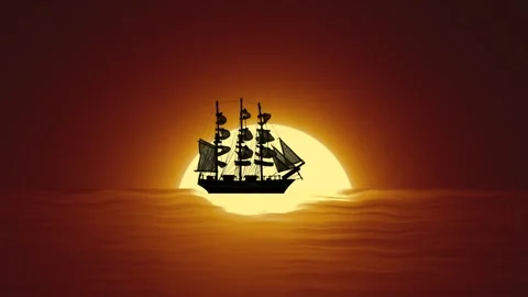 Silhouette of sailing ship Stock Footage 308623839