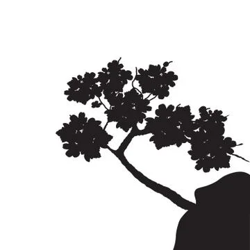 Silhouette Sakura. A cherry tree in stone. Isolated on white background. il.. Illustrazione stock