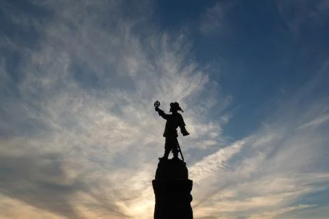 Silhouette of Samuel de Champlain Statue, in Ottawa, Parliament Hill Stock Photos