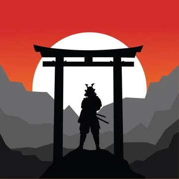 Silhouette of a Samurai in a temple Stock Illustration
