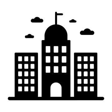 Silhouette of School Building with Adjacent Structures and Clouds Stock Illustration