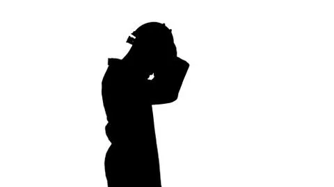 Silhouette Science engineer walking and putting helmet on. Safety concept. Stock Illustration