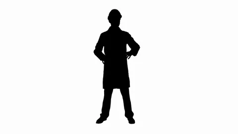 Silhouette Scientist Engineer in white robe, safety helmet and glasses. Making Stock Footage 114994670