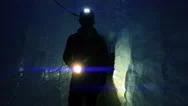 Silhouette Of Scientist Researcher Discovering Glacier Cave Holding Flashlight Stock Footage