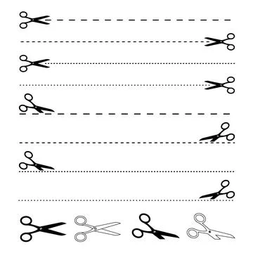 Silhouette Scissors cutting dotted lines icon on white background. Stock Illustration
