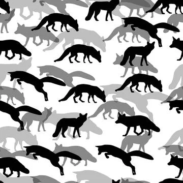 Silhouette, seamless, pattern, outline, fox, vixen, , packaging, textile, m.. Illustrazione stock
