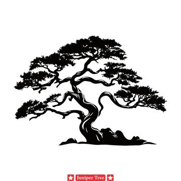 Silhouette Serenity  Juniper Tree Vector Set for Peaceful Artworks Stock Illustration