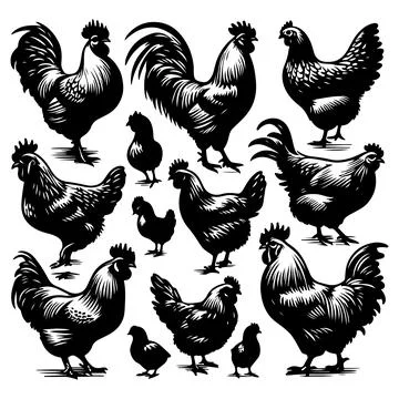 Silhouette set of chicken Stock Illustration