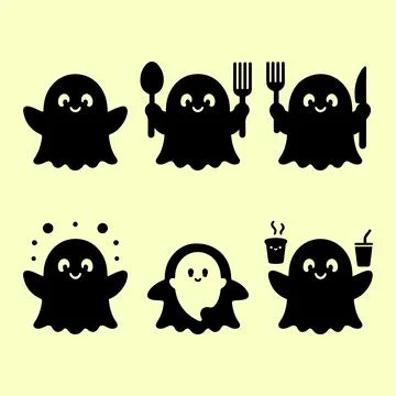 Silhouette set of cute ghost Stock Illustration