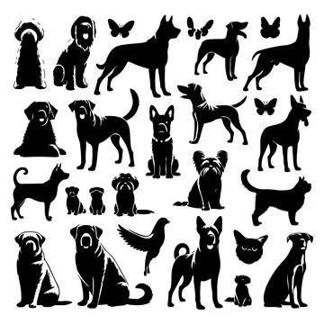 Silhouette set of dogs. Vector isolated illustration Stock Illustration