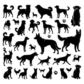 Silhouette set of dogs. Vector isolated illustration Stock Illustration