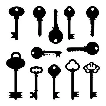 Silhouette set of key on white background Stock Illustration