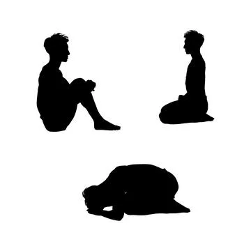 Silhouette set of a man feeling sad and depressed Stock Illustration