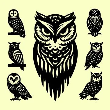Silhouette set of owl Stock Illustration