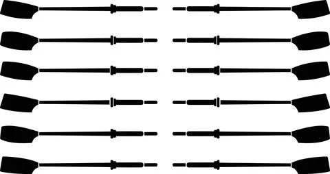 Silhouette set of rowing oars and paddles for boat competition icons. Illustrazione stock