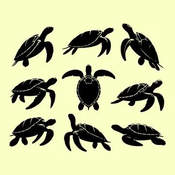 Silhouette set of turtle Stock Illustration