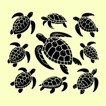 Silhouette set of turtle イラスト素材