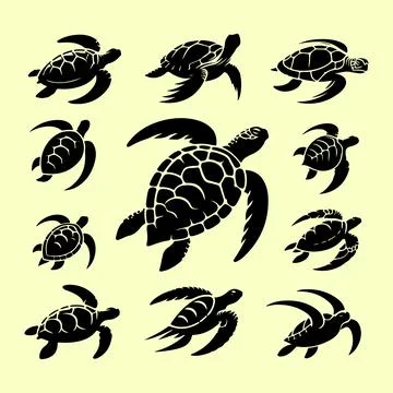 Silhouette set of turtle イラスト素材