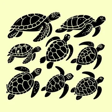 Silhouette set of turtle イラスト素材