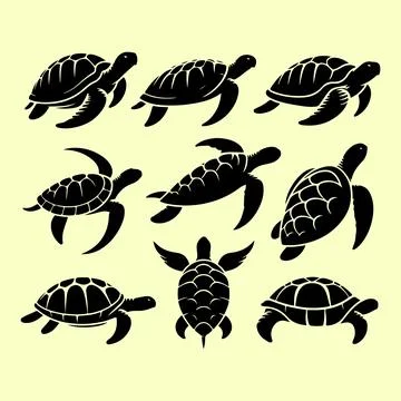 Silhouette set of turtle Stock Illustration