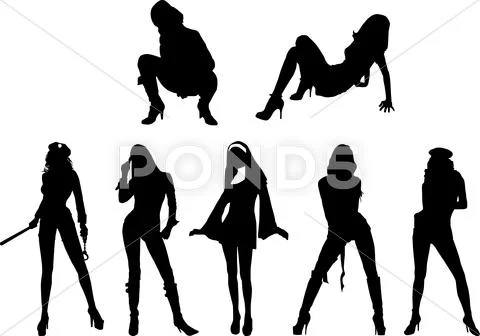 Silhouette sexy girls Stock Illustration