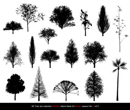Silhouette Shadow black tree or alpha mask of Tree Winter season set for ar.. Stock Illustration