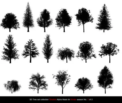 Silhouette Shadow black tree or alpha mask of Tree Winter season set for ar.. 스톡 일러스트