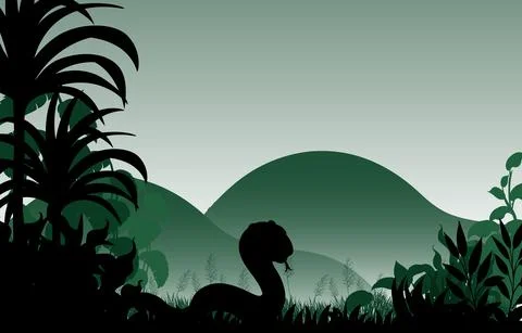 Silhouette shadow of forest scene Stock Illustration