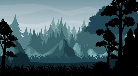 Silhouette shadow of forest scene 스톡 일러스트